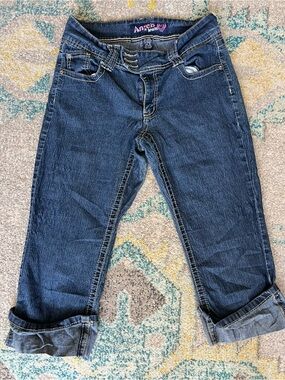 Angels Dark Blue Rolled Cuff Boyfriend Capris